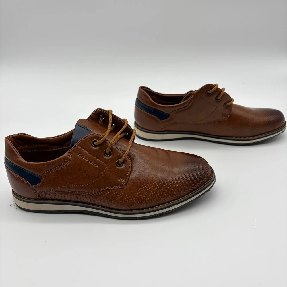 Bruno Marc Boys Tan Brown Navy Lace Up Dress Shoes Oxfords SBOX2332K Size 4
